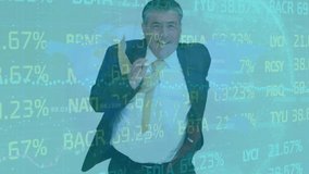 Animation of stock market data processing over caucasian senior businessman running. Global economy and business technology concept - Powered by Shutterstock - Get 15% off with code: PIKWIZARD15