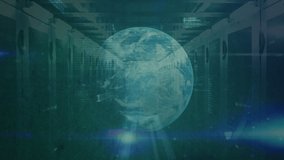 Animation of data processing and globe over server room and chip. Gambling, casino and digital interface concept digitally generated video. - Powered by Shutterstock - Get 15% off with code: PIKWIZARD15
