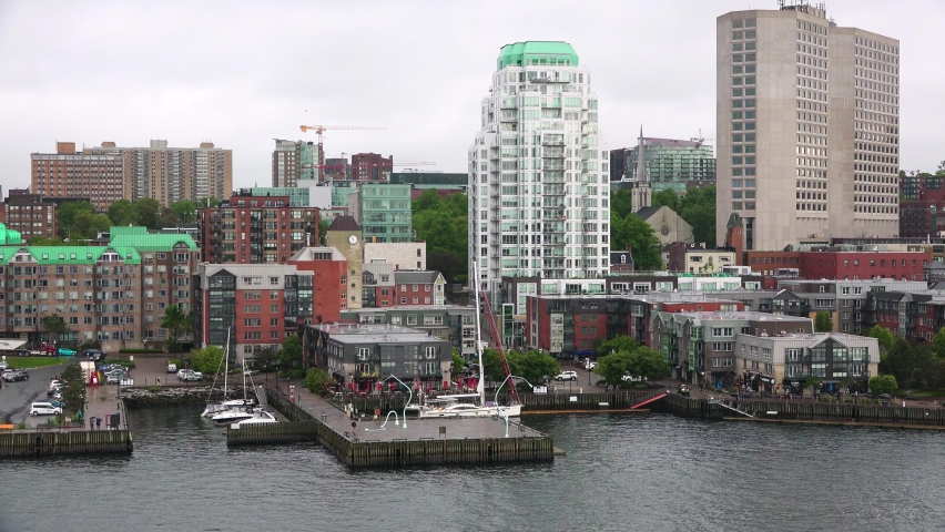 Halifax Nova Scotia, Canada. View of Downtown Halifax with modern buildings located at waterfront. Citadel Hill with the famous Halifax Citadel in background