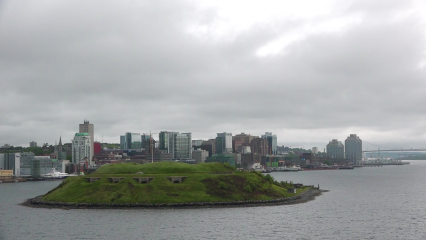 Halifax Nova Scotia, Canada. View of Downtown Halifax with modern buildings located at waterfront. Citadel Hill with the famous Halifax Citadel in background