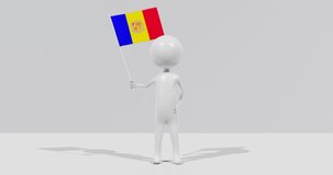 Flag of Andorra . 3D Character holding and waving flag 4K UHD 60FPS
