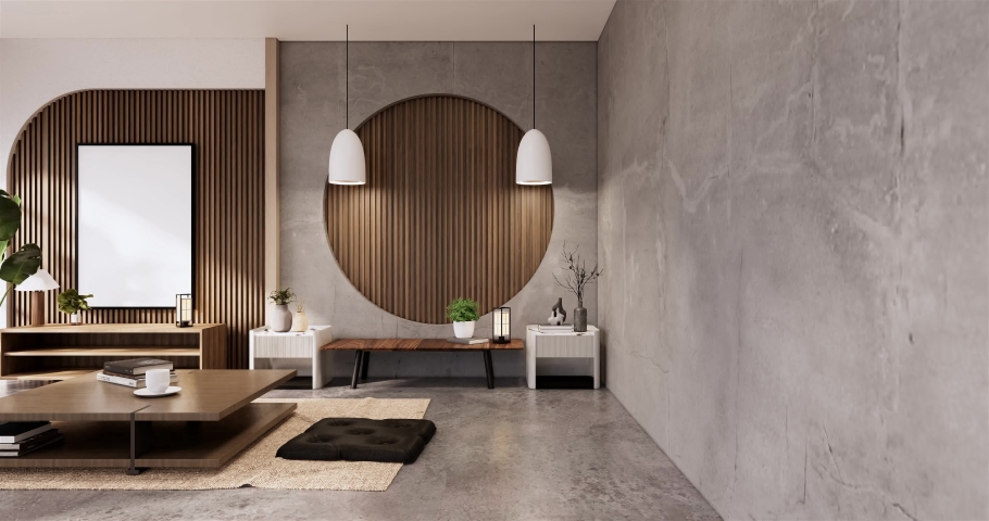 Minimalist wabi sabi interior mock up design, room muji sytle. 3D rendering.