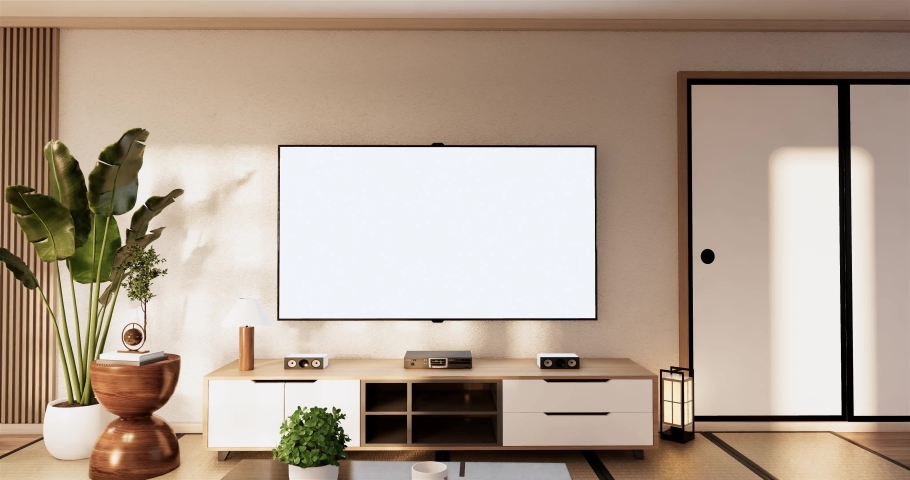 Minimalist wabi sabi interior mock up design, room muji sytle. 3D rendering.