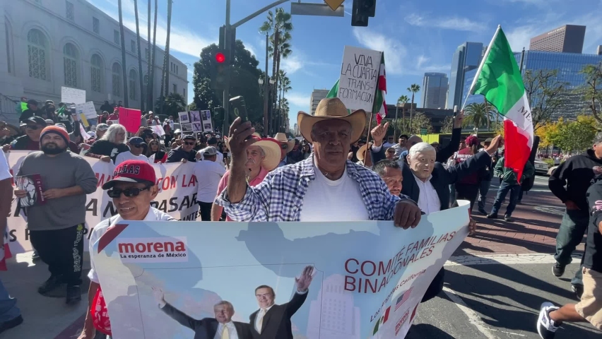 Members of the Full Rights for Immigrants Coalition take part in a rally to support political reform in Mexico, Sunday November 27, 2022 in Los Angeles.