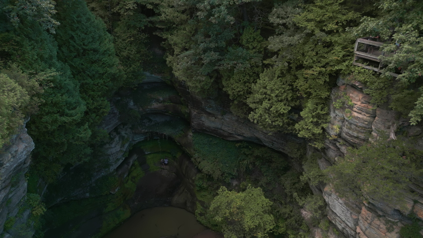 Aerial Drone wide drone shot of Starved Rock State Park 