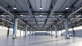 Interior of spacious industrial facility 3d animation render - Powered by Shutterstock - Get 15% off with code: PIKWIZARD15
