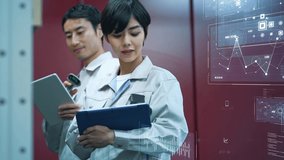 Workers who manages inventory with a barcode reader and technological interface concept. Digital transformation. IIoT. Industrial Internet of Things. - Powered by Shutterstock - Get 15% off with code: PIKWIZARD15