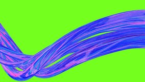 4k stream of colored ribbons fly past camera with neon light. Flow of twisted rainbow-colored gradient stripes like oil paint as beautiful green screen background.