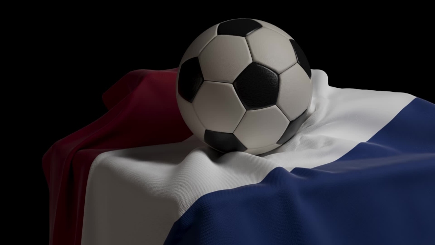 A loop able animation of  light revolving from light to dark around a regular soccer ball resting on a Netherlands flag draped over a plinth | Shutterstock HD Video #1097280849