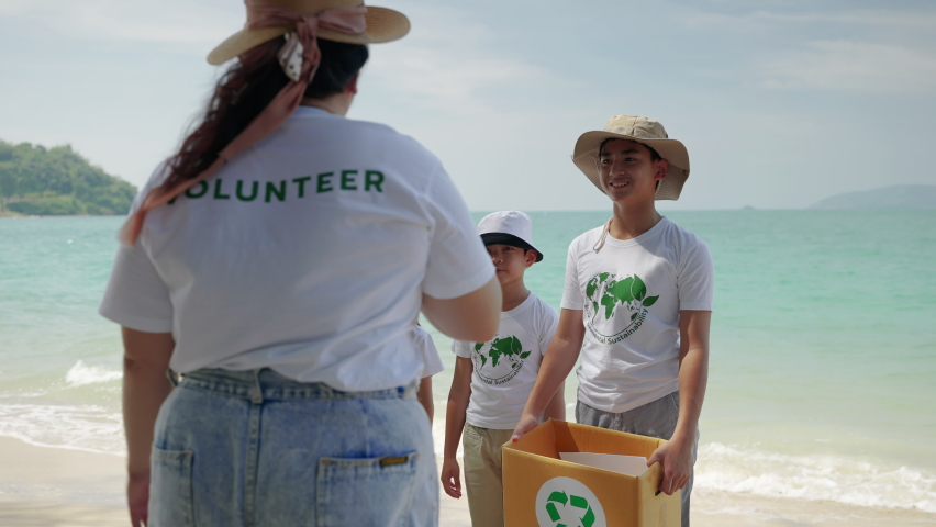 Children's volunteers They are collecting plastic waste on the beach to help reduce marine pollution.
 | Shutterstock HD Video #1097285505