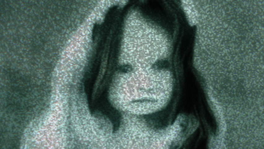 Ghost girl on tv static noise | Shutterstock HD Video #1097288771