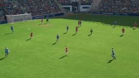 Professional Football Match Championship on Stadium: Blue Soccer Team Attacks, Plays in Pass. Major League Cup World Tournament. Live Sport TV Playback. Dynamic Action Tracking Shot of Great Gameplay - Powered by Shutterstock - Get 15% off with code: PIKWIZARD15