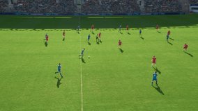 Soccer Football Championship Stadium with Crowd of Fans: Red Team Attacks, Scores Goal, Players Celebrate Victory, Winners of Tournament. Sport Channel Broadcast Television Playback. High Angle Wide - Powered by Shutterstock - Get 15% off with code: PIKWIZARD15