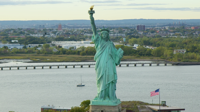 
Great Aerial Frontal View of Statue of Liberty in Liberty Island, New York City. United States. High Quality Footage Shot from Helicopter. Royalty-Free Stock Footage #1097295529