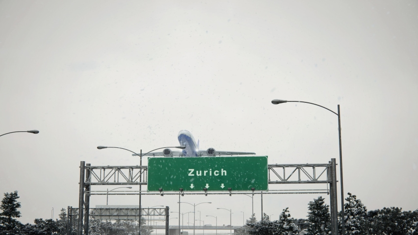 Airplane Take off Zurich in Christmas. 3D Illustration