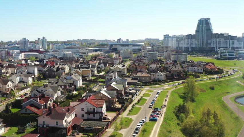 View from the height of the Drozdy district and the Minsk sports complex Minsk Arena in Minsk.Belarus