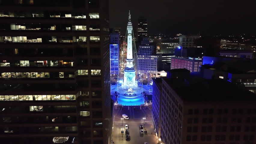 Flying towards Soldiers and Sailors Monument in Indianapolis