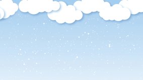 Clouds with snow. Blue sky with snowy clouds and falling snow. Winter background template for Merry Christmas and New Year. Seamles loop footage video. Place for text
