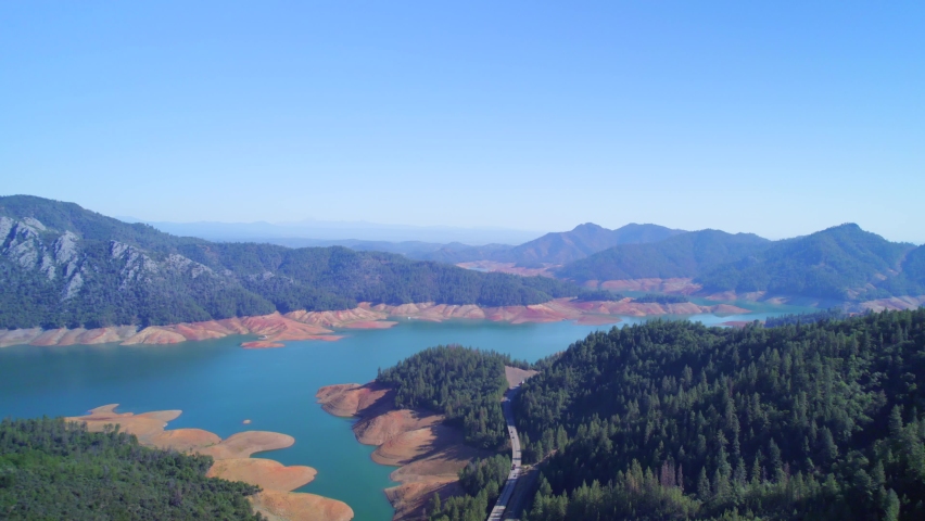 Aerial view on New Melones Lake in the north side California. Beautiful lake in the west coast