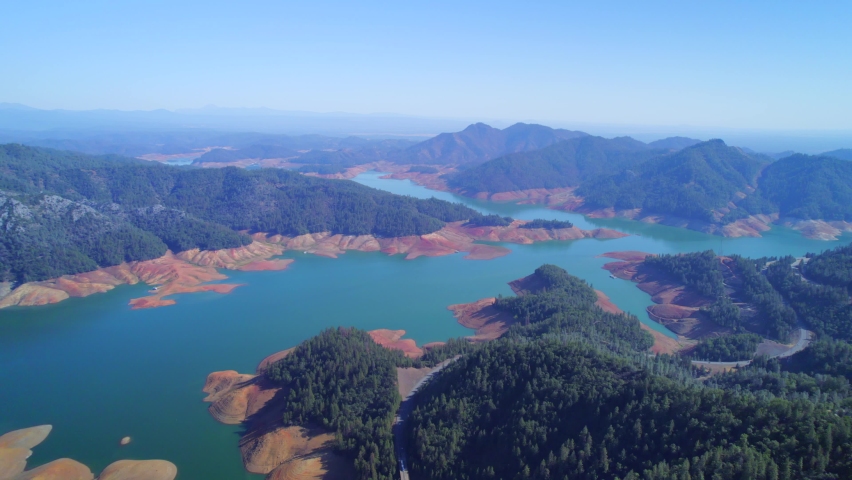 Aerial view on New Melones Lake in the north side California. Beautiful lake in the west coast