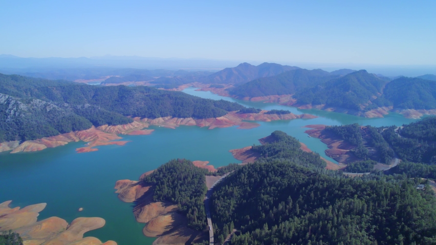 Aerial view on New Melones Lake in the north side California. Beautiful lake in the west coast