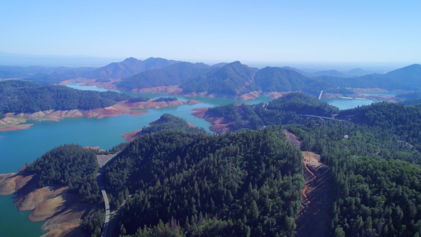 Aerial view on New Melones Lake in the north side California. Beautiful lake in the west coast