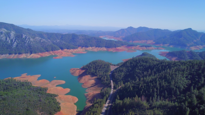 Aerial view on New Melones Lake in the north side California. Beautiful lake in the west coast