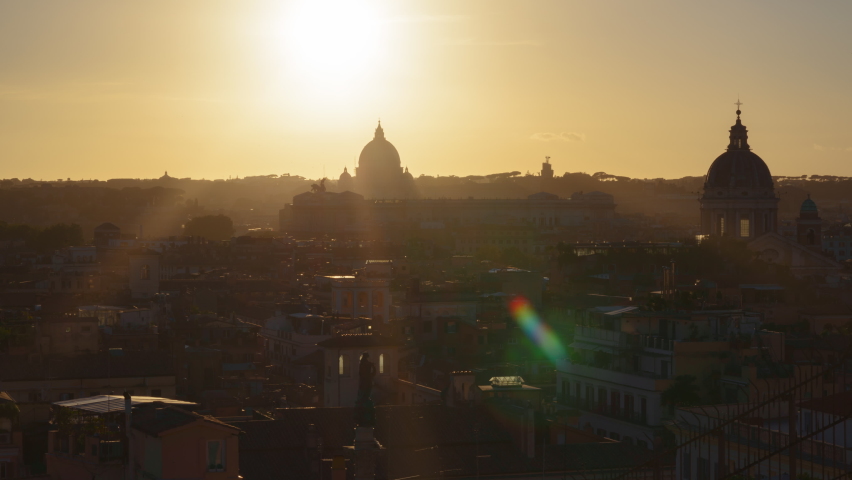 Rome, Italy historic city skyline with basilicas at dusk.