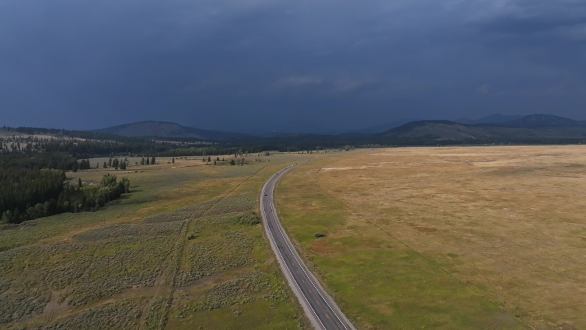 Aerial view of the Mount Moran in Grand Teton National Park from oxbow bend