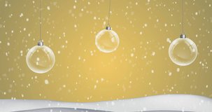 Animation of christmas greetings text over christmas decorations. Christmas, festivity, celebration and tradition concept digitally generated video.