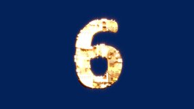 number 6 - lighting technologic cybernetical goldish - yellow alphabet, isolated - loop video