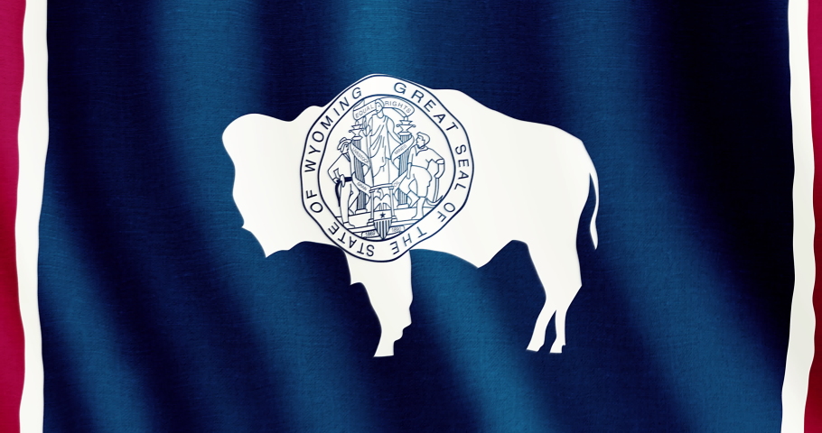 Wyoming’s flag seamless loop animation. 4k animation background with flag of Wyoming. 4k resolution animated backdrop.