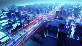 Cityscape With Glowing Data Lines, big data , speed internet ,blue colour, orange and blue stream lines - Powered by Shutterstock - Get 15% off with code: PIKWIZARD15