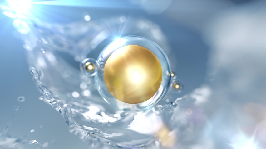 Cosmetic Essence Serum bubble with clear water splash on blue gradient background, 3d rendering | Shutterstock HD Video #1097323675