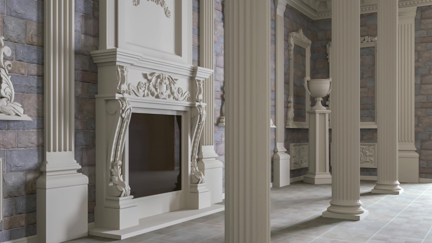 3D rendering of the hall in classical style.