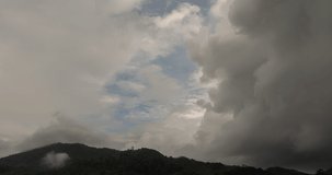 Timelapse footage of Storm clouds and fog over mountains in bad weather day, Dark storm clouds passing video Time Lapse,Climate change season global warming concept