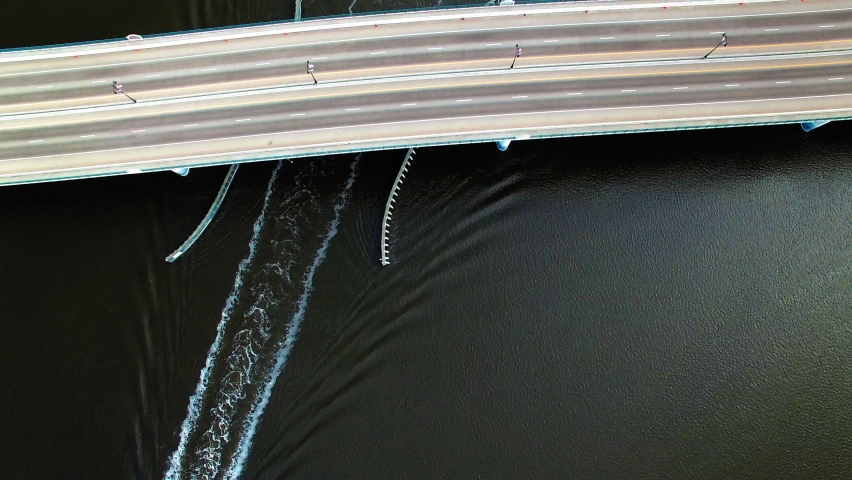 Aerial Tilt Up Shot Of Bridges Over Sea In City - Daytona Beach, Florida