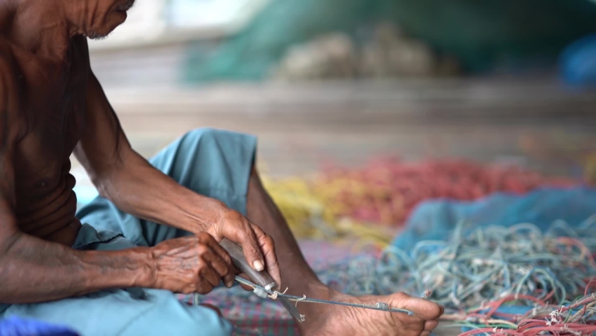 Fisherman is Weaving Fishing Nets | Shutterstock HD Video #1097339887