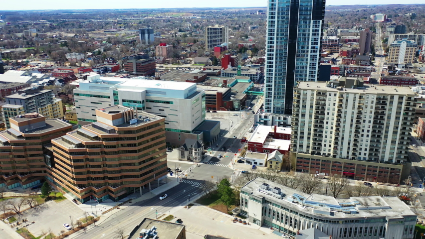 Aerial of Kitchener, Ontario, Canada on spring day 4K