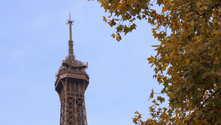 Last floor of the Eiffel Tower in Autumn in Paris, France | Shutterstock HD Video #1097347715