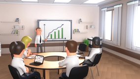 3d motion graphics of men working in office- cartoon animation video