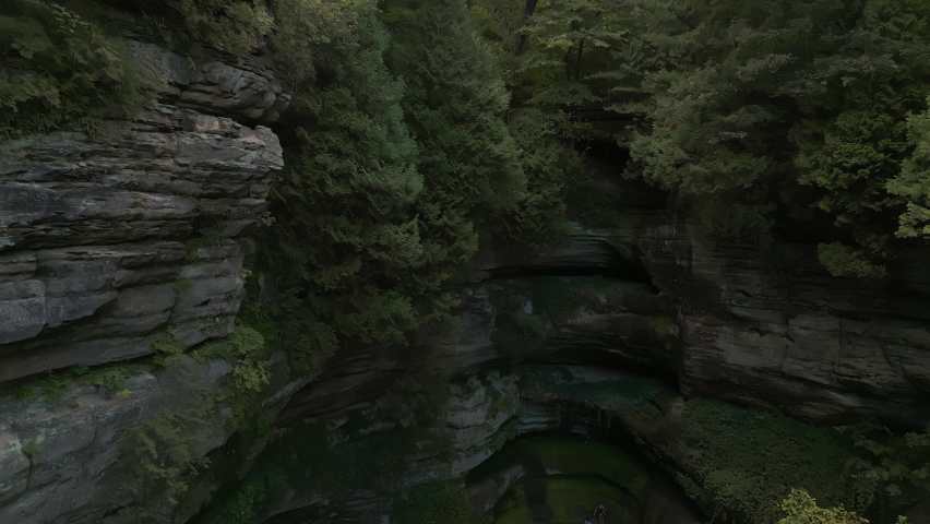 Aerial Drone wide drone shot of Starved Rock State Park, day shot