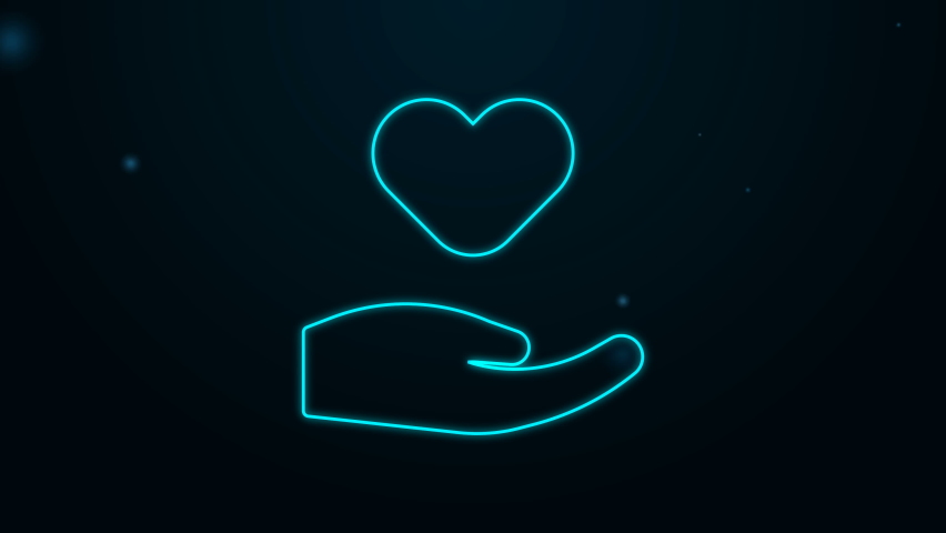 Glowing neon line Heart in hand icon isolated on black background. Hand giving love symbol. Valentines day symbol. 4K Video motion graphic animation. | Shutterstock HD Video #1097351915
