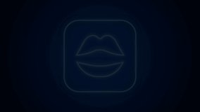 Glowing neon line Smiling lips icon isolated on black background. Smile symbol. 4K Video motion graphic animation.