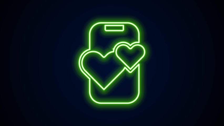 Glowing neon line Dating app online mobile concept icon isolated on black background. Female male profile flat design. Couple match for relationship. 4K Video motion graphic animation. | Shutterstock HD Video #1097352479