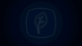 Glowing neon line Leaf Eco symbol icon isolated on black background. Banner, label, tag, logo, sticker for eco green. 4K Video motion graphic animation.