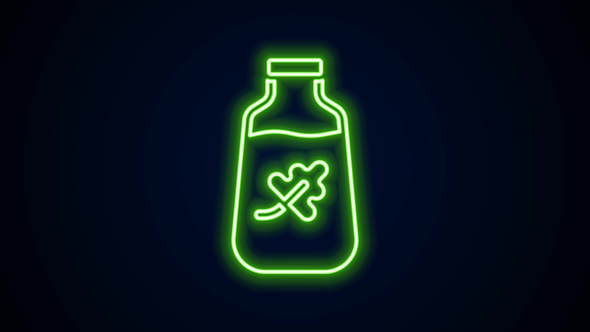 Glowing neon line Essential oil bottle icon isolated on black background. Organic aromatherapy essence. Skin care serum glass drop package. 4K Video motion graphic animation. | Shutterstock HD Video #1097352609