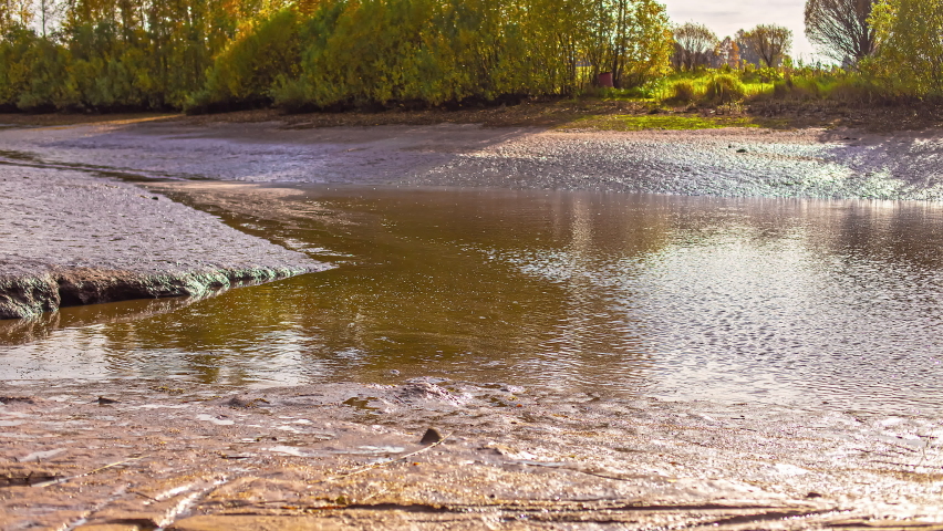 River Is Getting Dry During Low Tide On Sunset. Timelapse