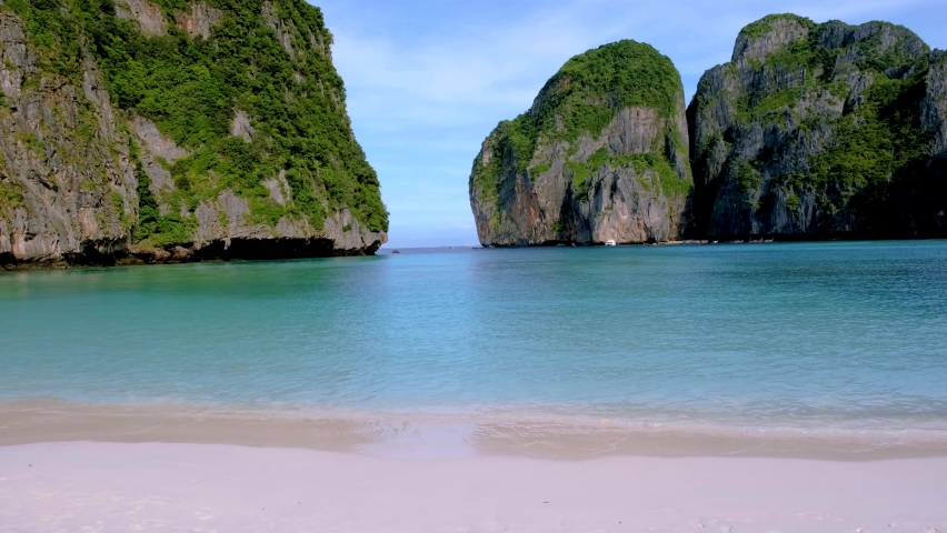 Koh Phi Phi Thailand empty Maya beach  | Shutterstock HD Video #1097364667
