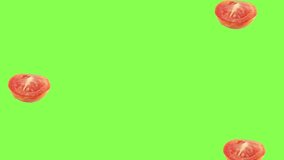 Halves of tomatoes, summer, food, diet, vitamins, proper nutrition, vegetarianism. Chroma key stock footage. Decor animation. Animated frame border background. Template backdrop loop. Video 4K modern 